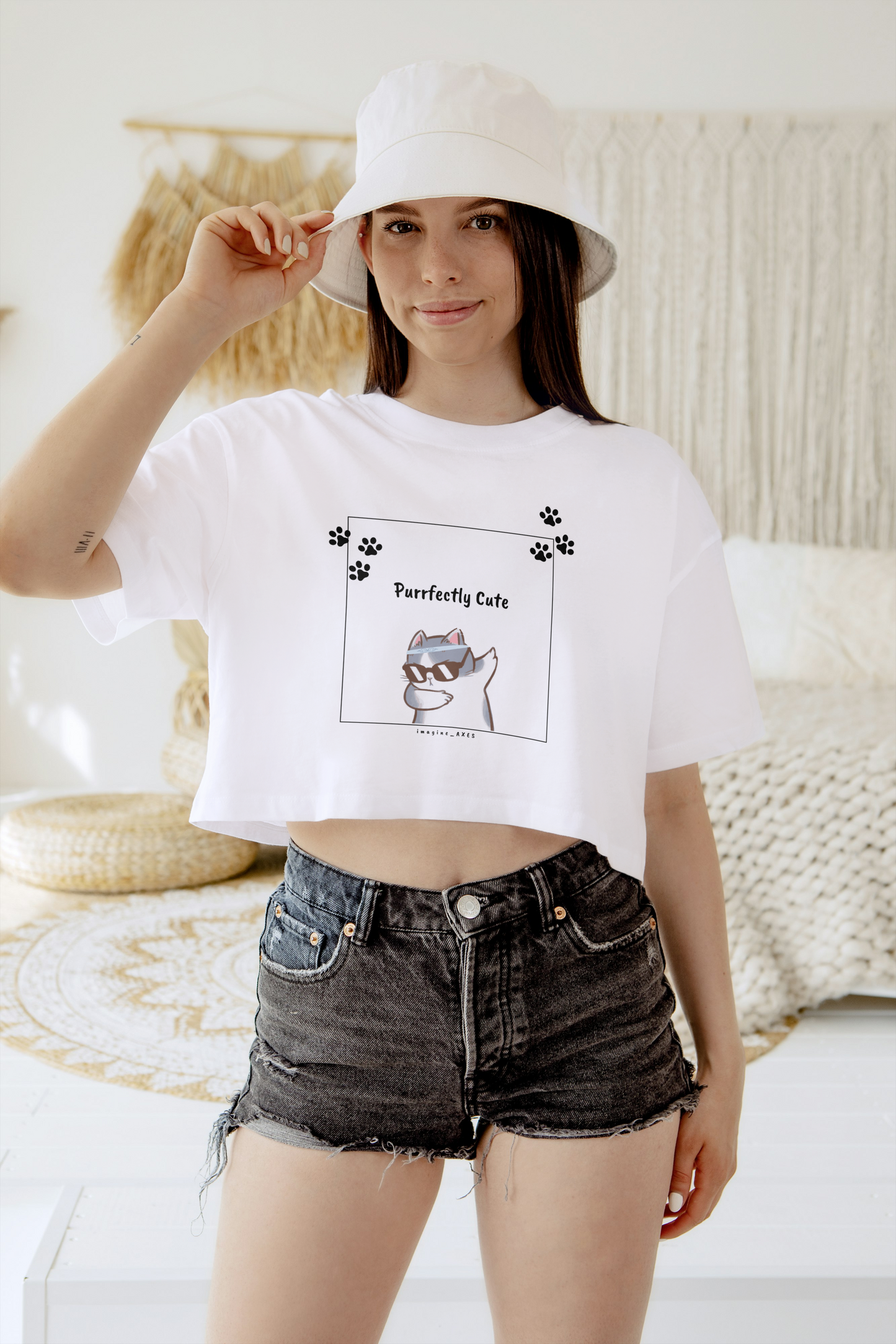 Axes “Purrfectly Cute” Crop Tee – Cool Cat Energy, Unleashed
